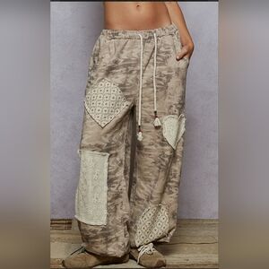 #735 Tan Camo Roomy Fit French Terry Pants